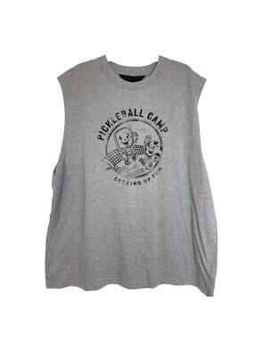 NWT Men's JayWalker XL Pickle Ball Camp, Serving up Fun, Gray Sleeveless T-shirt